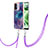 Silicone Candy Rubber Gel Fashionable Pattern Soft Case Cover with Lanyard Strap YB7 for Xiaomi Poco C55 Purple