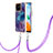 Silicone Candy Rubber Gel Fashionable Pattern Soft Case Cover with Lanyard Strap YB7 for Xiaomi Redmi 10C 4G Purple
