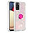 Silicone Candy Rubber TPU Bling-Bling Soft Case Cover with Finger Ring Stand S01 for Samsung Galaxy A03s Pink