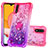 Silicone Candy Rubber TPU Bling-Bling Soft Case Cover with Finger Ring Stand S02 for Samsung Galaxy A01 SM-A015 Hot Pink