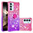 Silicone Candy Rubber TPU Bling-Bling Soft Case Cover with Finger Ring Stand S02 for Samsung Galaxy A15 4G Hot Pink