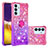 Silicone Candy Rubber TPU Bling-Bling Soft Case Cover with Finger Ring Stand S02 for Samsung Galaxy F54 5G Hot Pink