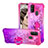 Silicone Candy Rubber TPU Bling-Bling Soft Case Cover with Finger Ring Stand S02 for Samsung Galaxy M21 Hot Pink