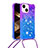 Silicone Candy Rubber TPU Bling-Bling Soft Case Cover with Lanyard Strap S01 for Apple iPhone 13