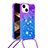 Silicone Candy Rubber TPU Bling-Bling Soft Case Cover with Lanyard Strap S01 for Apple iPhone 13 Purple