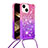 Silicone Candy Rubber TPU Bling-Bling Soft Case Cover with Lanyard Strap S01 for Apple iPhone 14 Plus