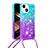 Silicone Candy Rubber TPU Bling-Bling Soft Case Cover with Lanyard Strap S01 for Apple iPhone 15