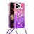 Silicone Candy Rubber TPU Bling-Bling Soft Case Cover with Lanyard Strap S01 for Apple iPhone 15 Pro