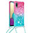 Silicone Candy Rubber TPU Bling-Bling Soft Case Cover with Lanyard Strap S01 for Samsung Galaxy A02 Hot Pink