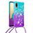 Silicone Candy Rubber TPU Bling-Bling Soft Case Cover with Lanyard Strap S01 for Samsung Galaxy A02 Sky Blue