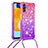 Silicone Candy Rubber TPU Bling-Bling Soft Case Cover with Lanyard Strap S01 for Samsung Galaxy A04s Hot Pink