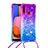 Silicone Candy Rubber TPU Bling-Bling Soft Case Cover with Lanyard Strap S01 for Samsung Galaxy A20s Purple