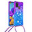 Silicone Candy Rubber TPU Bling-Bling Soft Case Cover with Lanyard Strap S01 for Samsung Galaxy A21s