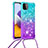 Silicone Candy Rubber TPU Bling-Bling Soft Case Cover with Lanyard Strap S01 for Samsung Galaxy A22 5G Sky Blue