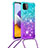 Silicone Candy Rubber TPU Bling-Bling Soft Case Cover with Lanyard Strap S01 for Samsung Galaxy A22s 5G Sky Blue