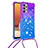 Silicone Candy Rubber TPU Bling-Bling Soft Case Cover with Lanyard Strap S01 for Samsung Galaxy A32 4G Purple