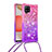 Silicone Candy Rubber TPU Bling-Bling Soft Case Cover with Lanyard Strap S01 for Samsung Galaxy A42 5G Hot Pink