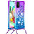 Silicone Candy Rubber TPU Bling-Bling Soft Case Cover with Lanyard Strap S01 for Samsung Galaxy A71 4G A715 Purple