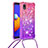 Silicone Candy Rubber TPU Bling-Bling Soft Case Cover with Lanyard Strap S01 for Samsung Galaxy M01 Core Hot Pink