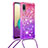 Silicone Candy Rubber TPU Bling-Bling Soft Case Cover with Lanyard Strap S01 for Samsung Galaxy M02 Pink