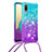 Silicone Candy Rubber TPU Bling-Bling Soft Case Cover with Lanyard Strap S01 for Samsung Galaxy M02 Sky Blue