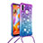 Silicone Candy Rubber TPU Bling-Bling Soft Case Cover with Lanyard Strap S01 for Samsung Galaxy M11