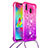 Silicone Candy Rubber TPU Bling-Bling Soft Case Cover with Lanyard Strap S01 for Samsung Galaxy M20 Hot Pink