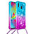 Silicone Candy Rubber TPU Bling-Bling Soft Case Cover with Lanyard Strap S01 for Samsung Galaxy M20 Sky Blue