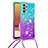 Silicone Candy Rubber TPU Bling-Bling Soft Case Cover with Lanyard Strap S01 for Samsung Galaxy M32 5G