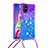 Silicone Candy Rubber TPU Bling-Bling Soft Case Cover with Lanyard Strap S01 for Samsung Galaxy M51 Purple