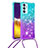 Silicone Candy Rubber TPU Bling-Bling Soft Case Cover with Lanyard Strap S01 for Samsung Galaxy Quantum2 5G Sky Blue