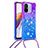 Silicone Candy Rubber TPU Bling-Bling Soft Case Cover with Lanyard Strap S01 for Xiaomi Poco C55 Purple