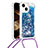 Silicone Candy Rubber TPU Bling-Bling Soft Case Cover with Lanyard Strap S02 for Apple iPhone 14 Blue