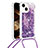 Silicone Candy Rubber TPU Bling-Bling Soft Case Cover with Lanyard Strap S02 for Apple iPhone 14 Purple