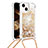 Silicone Candy Rubber TPU Bling-Bling Soft Case Cover with Lanyard Strap S02 for Apple iPhone 15 Gold