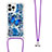 Silicone Candy Rubber TPU Bling-Bling Soft Case Cover with Lanyard Strap S02 for Apple iPhone 16 Pro Max Blue