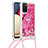 Silicone Candy Rubber TPU Bling-Bling Soft Case Cover with Lanyard Strap S02 for Samsung Galaxy A03s Hot Pink