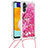 Silicone Candy Rubber TPU Bling-Bling Soft Case Cover with Lanyard Strap S02 for Samsung Galaxy A04s Hot Pink