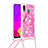 Silicone Candy Rubber TPU Bling-Bling Soft Case Cover with Lanyard Strap S02 for Samsung Galaxy A20 Hot Pink