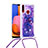 Silicone Candy Rubber TPU Bling-Bling Soft Case Cover with Lanyard Strap S02 for Samsung Galaxy A20s Purple