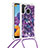Silicone Candy Rubber TPU Bling-Bling Soft Case Cover with Lanyard Strap S02 for Samsung Galaxy A21 Purple