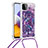 Silicone Candy Rubber TPU Bling-Bling Soft Case Cover with Lanyard Strap S02 for Samsung Galaxy A22 5G Purple