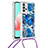 Silicone Candy Rubber TPU Bling-Bling Soft Case Cover with Lanyard Strap S02 for Samsung Galaxy A32 4G Blue