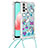 Silicone Candy Rubber TPU Bling-Bling Soft Case Cover with Lanyard Strap S02 for Samsung Galaxy A32 4G Sky Blue