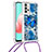 Silicone Candy Rubber TPU Bling-Bling Soft Case Cover with Lanyard Strap S02 for Samsung Galaxy A32 5G Blue