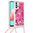 Silicone Candy Rubber TPU Bling-Bling Soft Case Cover with Lanyard Strap S02 for Samsung Galaxy A32 5G Hot Pink