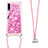 Silicone Candy Rubber TPU Bling-Bling Soft Case Cover with Lanyard Strap S02 for Samsung Galaxy A50S Hot Pink