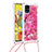 Silicone Candy Rubber TPU Bling-Bling Soft Case Cover with Lanyard Strap S02 for Samsung Galaxy A51 4G Hot Pink