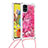 Silicone Candy Rubber TPU Bling-Bling Soft Case Cover with Lanyard Strap S02 for Samsung Galaxy A51 5G Hot Pink