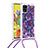 Silicone Candy Rubber TPU Bling-Bling Soft Case Cover with Lanyard Strap S02 for Samsung Galaxy A51 5G Purple